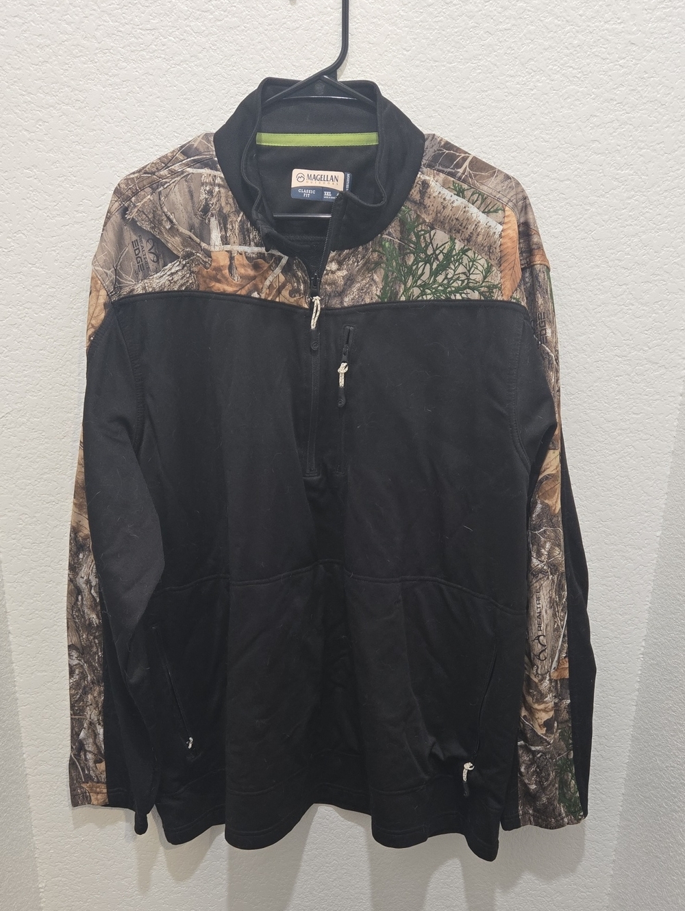 Magellan Outdoors Black with Camo Panels Half-Zip Pullover